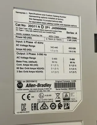 Used ALLEN-BRADLEY 20G11ND2P1JA0NNNNN Variable Speed Drives | Surplus Asset Holdings #1226497