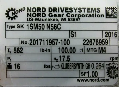 NEW NORD SK1SM50N56C GEAR REDUCER 100:1