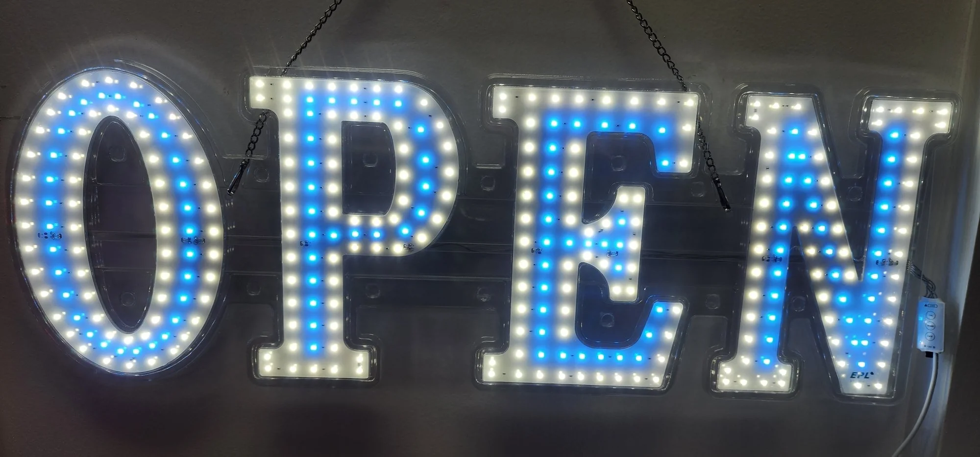 New | in-Stock Falcon Restaurant Supply New Blue & White Themed LED Open Sign Retail Store Fixtures Illinois US | Falcon Restaurant Supply #1376415