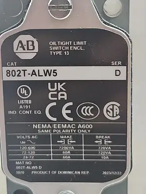 Allen Bradley 802T-ALW5/D Limit Switch Loc4D43