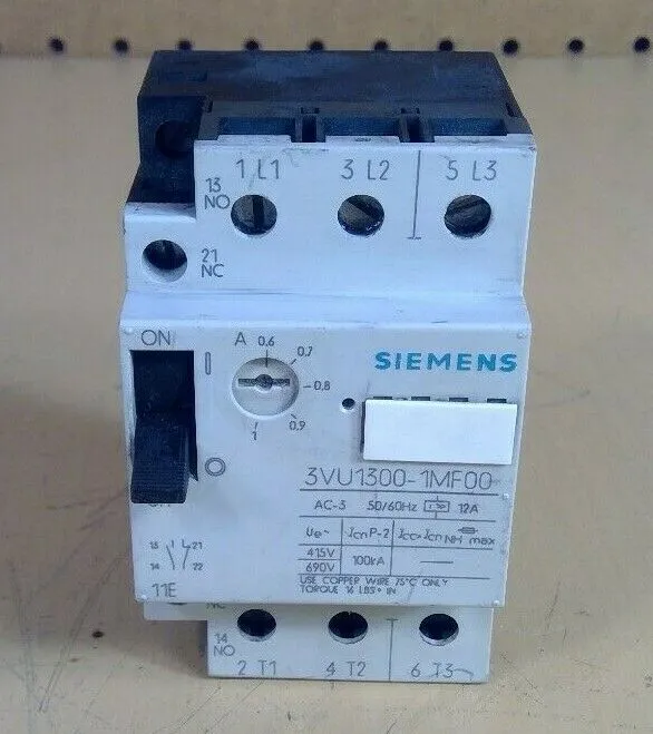 Siemens 3VU1300-1MF00 3 Pole Motor Starter / Protector 4H
