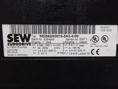SEW Eurodrive MDS60A0015-5A3-4-00 MOVIDRIVE Inverter Drive Used`