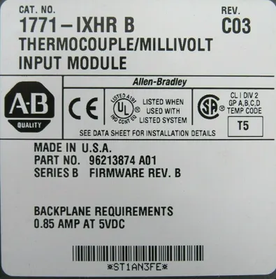USED ALLEN BRADLEY 1771-IXHR INPUT MODULE SER B 1771IXHR