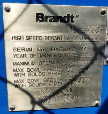 (2) NOV/Brandt HS-3400 VSD decanter centrifuge skids, 316SS.