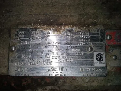 300 hp General Electric AC Motor, 1800 rpm