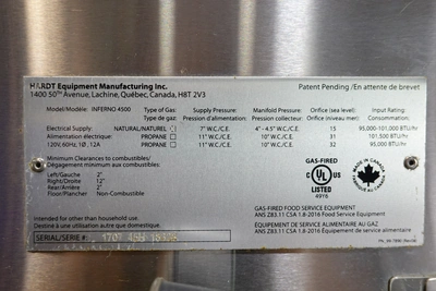 HARDT PROPANE GAS COMMERCIAL ROTISSERIE MODEL INFERNO 4500 (CAPACITY 40 CHICKENS)