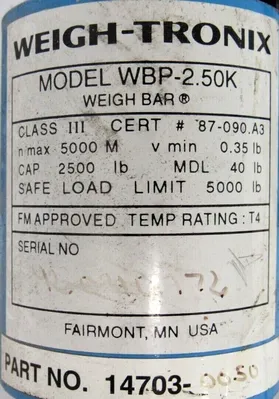 USED WEIGH-TRONICS WBP-2.50K WEIGH BAR 14703-0050 WBP250K