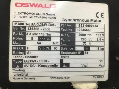 USED OSWALD MA08.1-8UA-3.3KW-B05