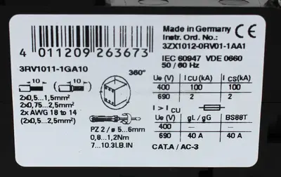 USED SIEMENS 3RV1011-1GA10