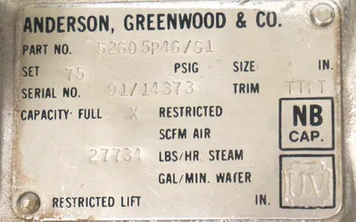 ANDERSON, GREENWOOD & CO. 52605P46/S1 RELIEF VALVE 4'' REPAIRED
