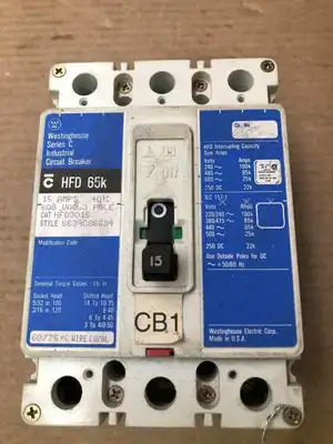 Westinghouse HFD 65k 15A 3 Pole Molded Case Circuit Breaker 600VAC