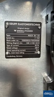 Used Thyssenkrupp Krupp HF Technolab Internal Rotor Mixer, Mdoel GK 1.5E High Intensity Mixers Ohio US | Federal Equipment Company #1512749