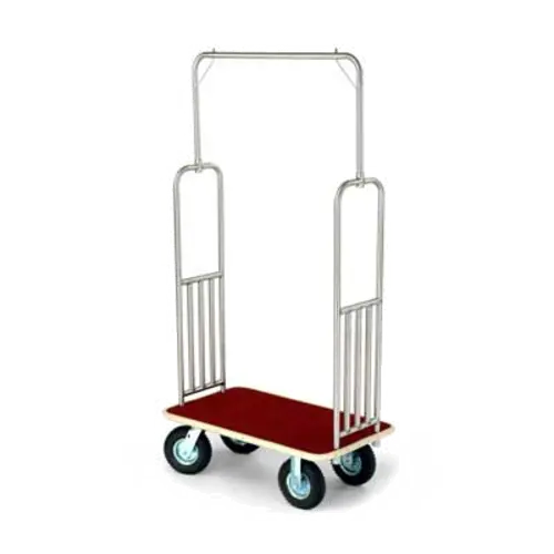 Forbes Industries Luggage Cart w/ Carpeted Deck - 37"L x 21"W x 71"H, Brushed Steel (2487)
