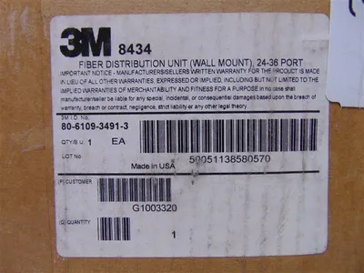 3M 8434 Wall Mount Fiber Distribution Unit 24-36 Port 80-6109-3491-3 New NIB