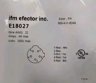 IFM Efector E18027 Female Cordset Loc5D19