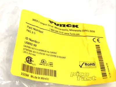 New | in-Stock Turck Single Ended Actuator & Sensor Cable Female M8 3-Pin 5m U0892-99 Cable & Wire Michigan US | Maverick Industrial Sales #1390953