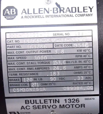 NEW ALLEN BRADLEY 1326AB-B3E-11-3396F SERVO MOTOR 1326ABB3E113396F