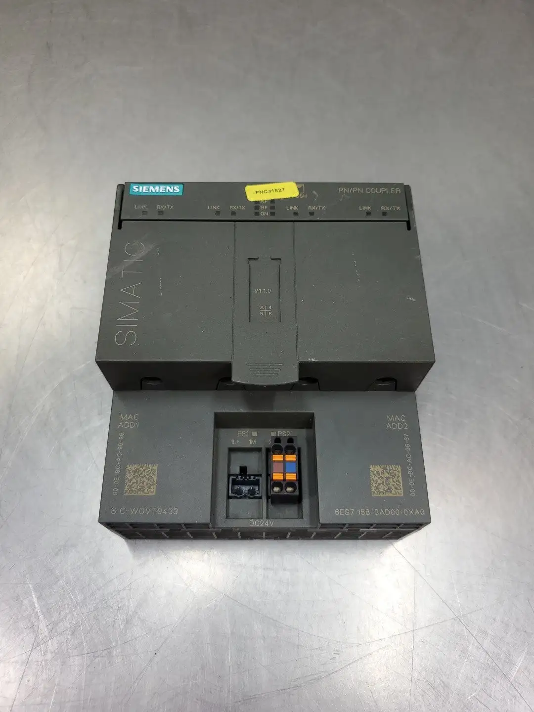 Used Siemens 6ES7158-3AD00-0XA0 SIMATIC S7 PN/PN Coupler Module PLC Ethernet Equipment South Carolina US | Palmetto Automation #1161165