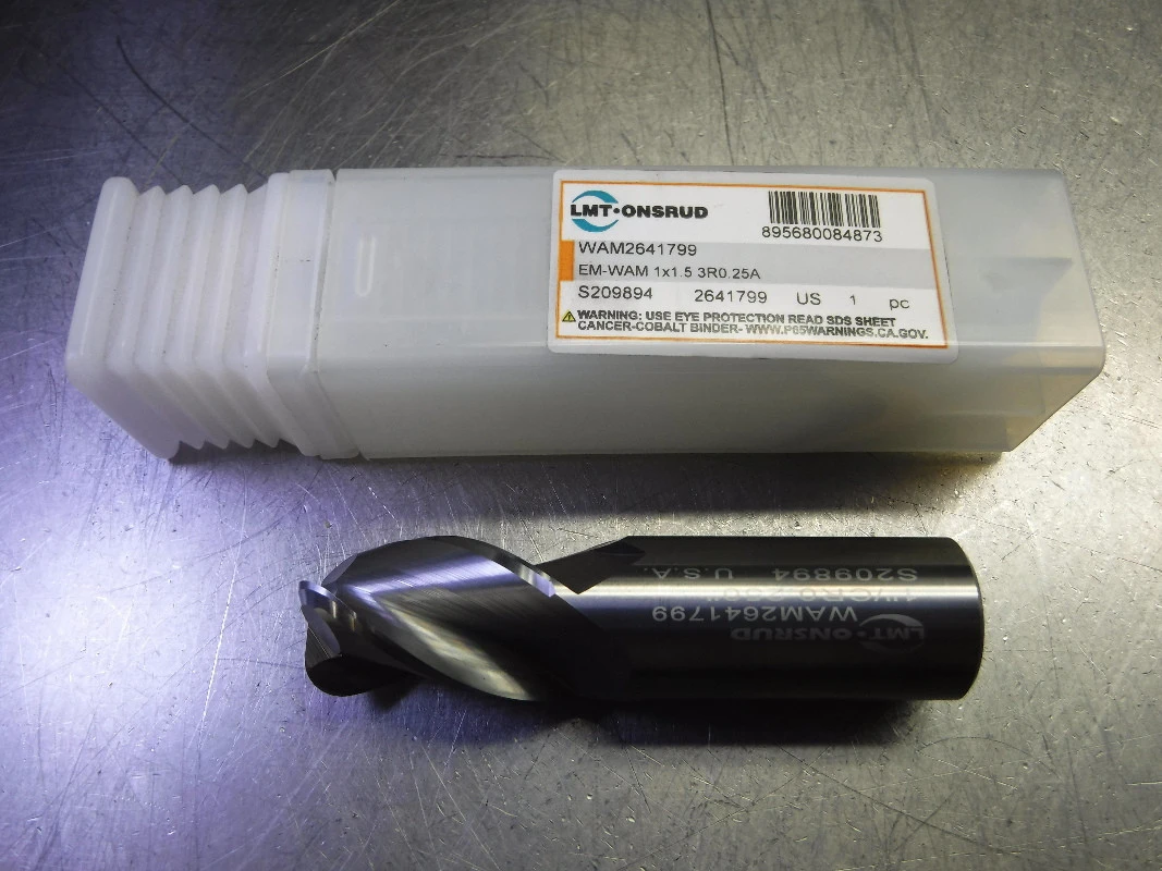 LMT Onsrud 1" 3 Flute Carbide CR Endmill 1" Shank .25" R WAM2641799 (LOC2103B)