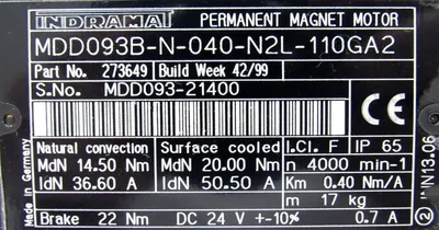 NEW INDRAMAT MDD093B-N-040-N2L-110GA2 SERVO MOTOR MDD093BN040N2L110GA2