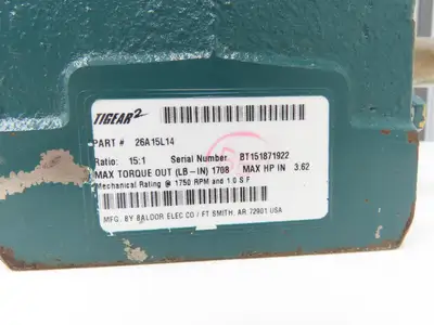 Dodge Tigear 26A15L14 Worm Gearbox 15:1 Reducer 3.6Hp 116rpm 140TC LH Output