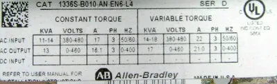 NEW ALLEN BRADLEY 1336S-B010-AN-EN6-L4 DRIVE SER.D 1336SB010ANEN6L4