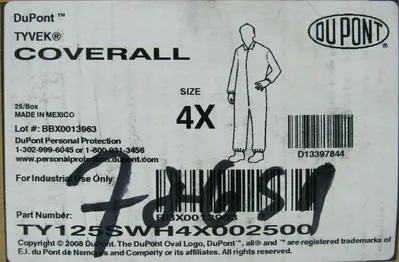 NEW DUPONT TY125SWH4X002500 TYVEK DISPOSABLE COVERALL SIZE 4X 25EA PER CASE