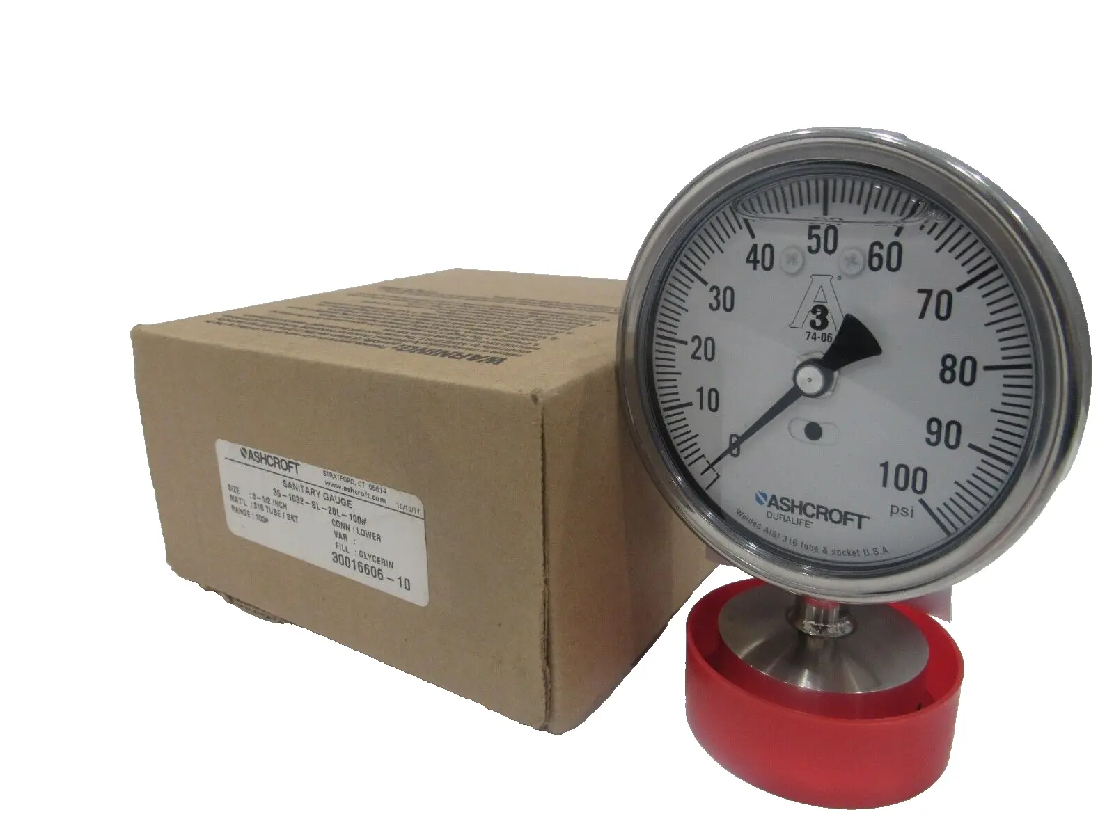 NEW ASHCROFT 35-1032-SL-20L-100# SANITARY GAUGE 3-1/2" 351032SL20L100#