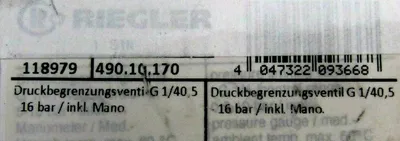 NEW RIEGER 490.10.170 PRESSURE RELIEF VALVE 49010170 118979