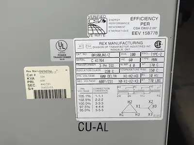 Used REX MANUFACTURING BA100JN1/Z Transformers British Columbia CA | Lenmark #913540