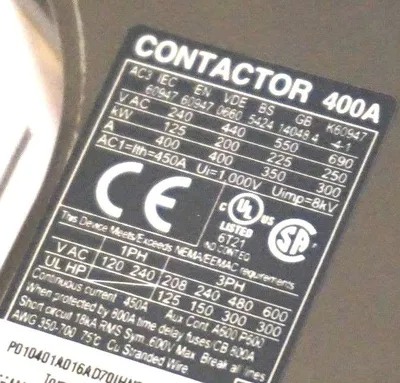 USED CARLO GAVAZZI CC400 CONTACTOR 400AMP
