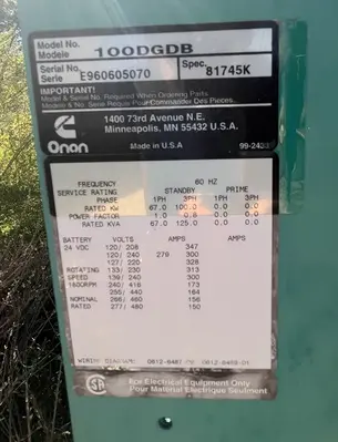 Used 1996 ONAN 100 DGDB Generators Louisiana US | Proxy Equipment #1385286