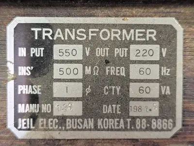 0.06 kVA Transformer, 600 pri. volts, 220 sec. volts No. 126
