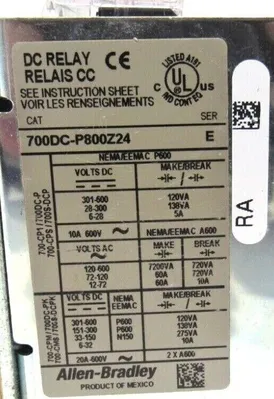 USED ALLEN BRADLEY 700DC-P800Z24 RELAY SER.E 700DCP800Z24