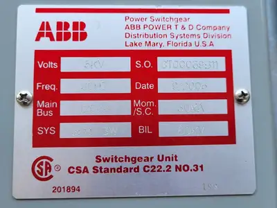 5 kV E-House Genset Control Room PDC w/ 9 x 1200 amp Breaker