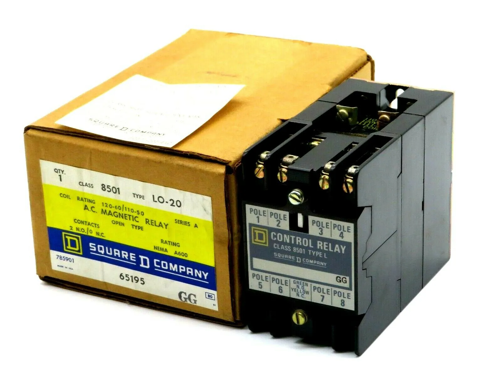 NEW SQUARE D MAGNETIC RELAY 8501 LO-20 SERIES A 8501LO20