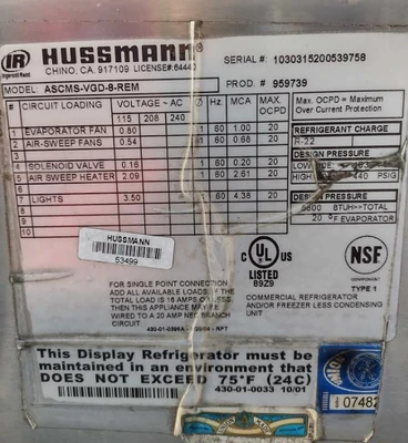 101-0080 Hussmann 16’ Slant Glass Deli Cases