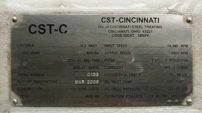 7.965:1 Cincinnati 15-0500-04093 Gear Reducer Gearbox 4640HP