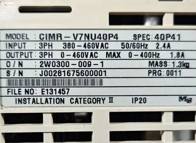 USED INDUSTRIAL MRO YASKAWA CIMR-V7NU40P4 380-460VAC 2.4 A NSMP