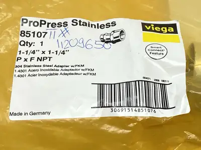 New | in-Stock Viega ProPress Stainless Steel Adapter w/FKM 1-1/4" x 1-1/4" P x FNPT Plumbing Equipment Michigan US | Maverick Industrial Sales #1483269