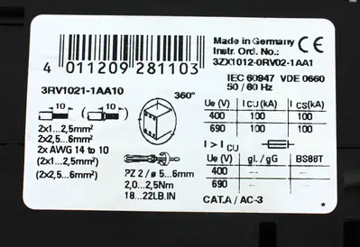 USED SIEMENS 3RV1021-1AA10