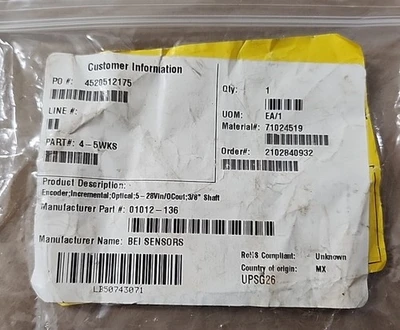 New | in-Stock Bei 01012-136 Encoders Indiana US | J&J Industrial Supply #515664