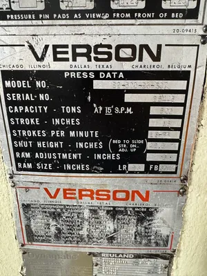 VERSON S2-500-96-60T Straight Side Mechanical Stamping Presses | Rygate LLC (7)