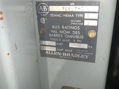 Allen Bradley Centerline Motor Control Center, 5000V/800A Bus, w