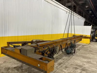 7.5 TON x 27'-4" MOVE HANDLING SYSTEMS SINGLE GIRDER BRIDGE CRANE W/ SHAW-BOX HOIST: STOCK #21010