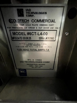 72-0383 Coldtech 6CT-L4-00 Self Contained Low Temp Ice Cream Vending Cart