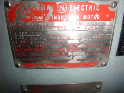 GE 75 hp, 1800 rpm motor