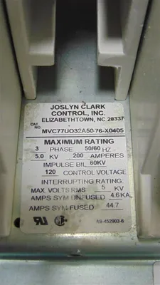 Joslyn Clark MVC77U032A50-76-X0405 USAVAC Vacuum Contactor 200 Amps 5kV Used