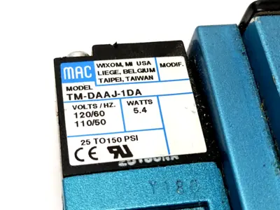 TM-DAAJ-1DA, 82A-BC-000-TM-DAAP-1DA, 82A-BB-CAA-TM-DDAJ-1JD | MAC Valves 82A-BB-CAA-TM-DDAJ-1JD Solenoid Valve 82A-BC-000-TM-DAAP-1DA - Used
