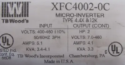 NEW TB WOODS XFC4002-0C MICRO-INVERTER 2HP XFC40020C